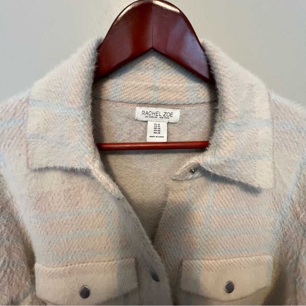 Rachel Zoe neutral plaid shirt jacket teddy soft warm  shacket snap front nwot - Picture 6 of 8
